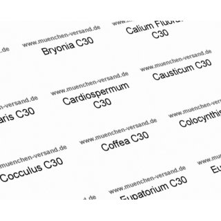 Globuli Etiketten, bedruckt mit den gängigsten Homöopathischen Arzneimitteln C30