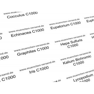 Globuli Etiketten, bedruckt mit den gängigsten Homöopathischen Arzneimitteln C1000