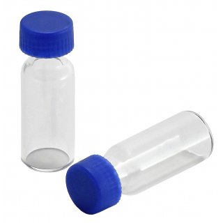 50 Stück Gewindegläser1,5 g/ml, GL ND9, Laborglas mit Schraubverschluss blau, 32mm x Ø12mm, Klarglas